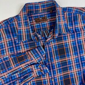 Etro Milano Plaid Button Down Shirt Mens Size 44 Blue Orange Long Sleeve